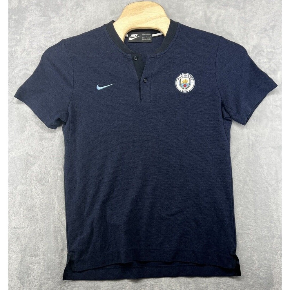 Nike‎ 2018 Manchester City FC Henley Shirt Blue Button Football Club Men's L